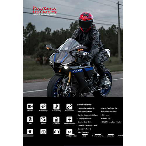 Daytona Helmets 4 Rider Intercom with HD Camera Bluetooth System