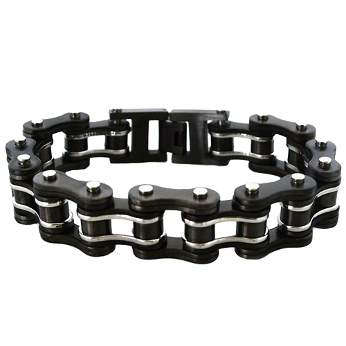 Motorcycle Bike Chain Bracelet in Black & Silver Steel 🖤⚡