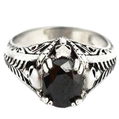 Black Solitaire Ring With Mini Skulls