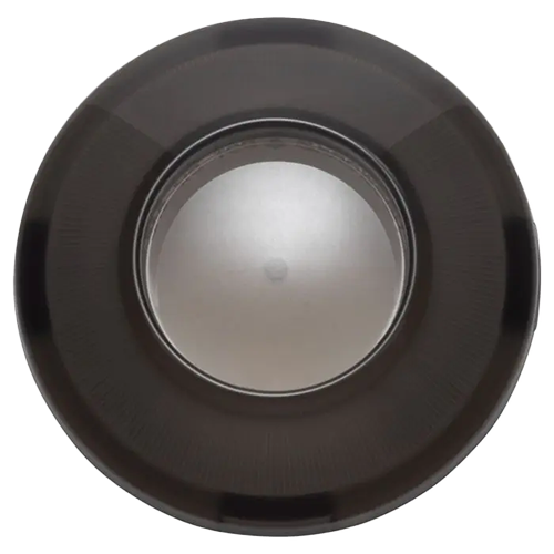 A smoked lens cover for Harley motorcycles, typically used as a turn signal cover, with a visible central bullet style lens.