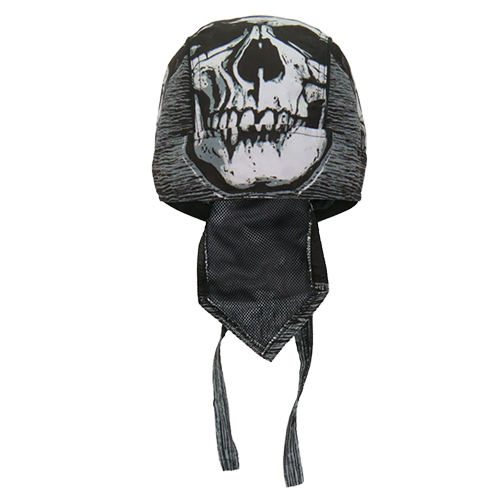Motorcycle Headwrap With Skull And Hat Design Front View