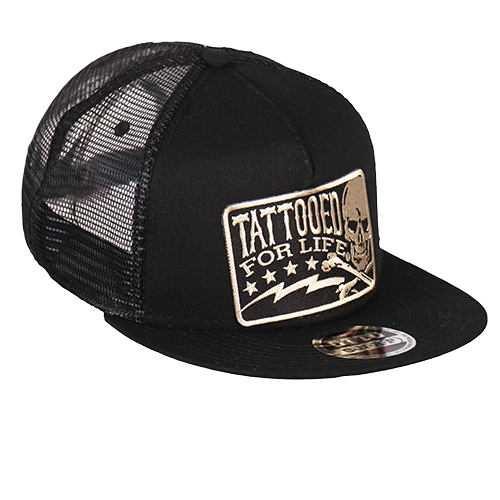 Black Snapback Cap With Tattooed For Life Patch Side View