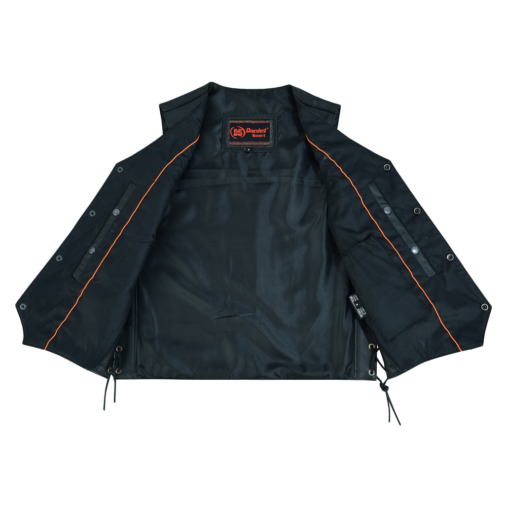 Milled Cowhide Biker Vest With Concealed Carry Holsters