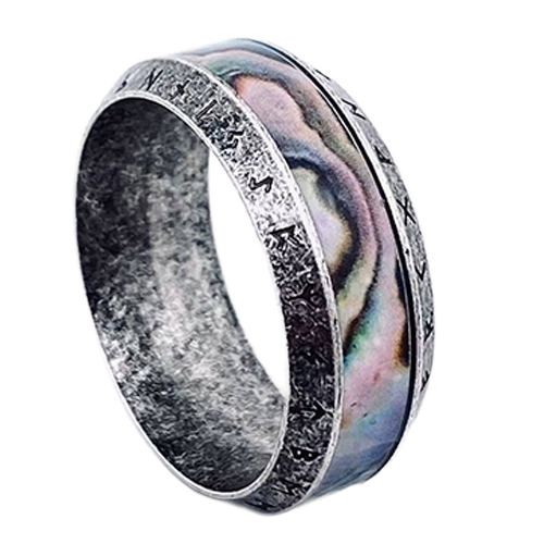 Retro Finish Viking Rune Ring With Shell Inlay
