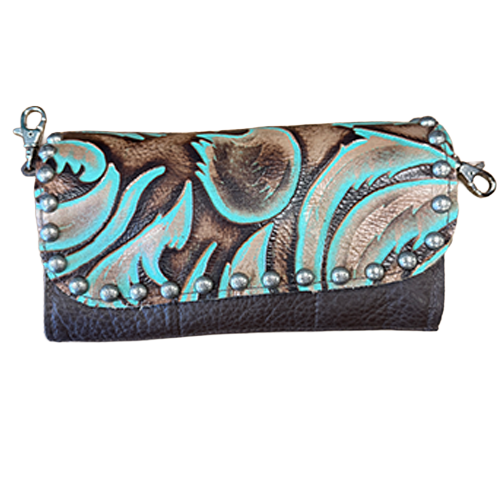 Leather Wallet Hip Bag With Stud Accents