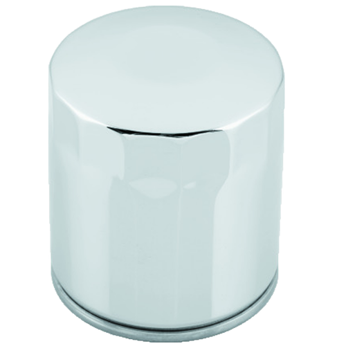 Chrome oil filter for a Harley-Davidson Milwaukee-Eight engine