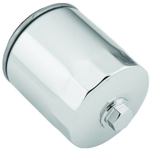 Chrome magnetic oil filter with built-in nut, designed for Harley-Davidson motorcycles.