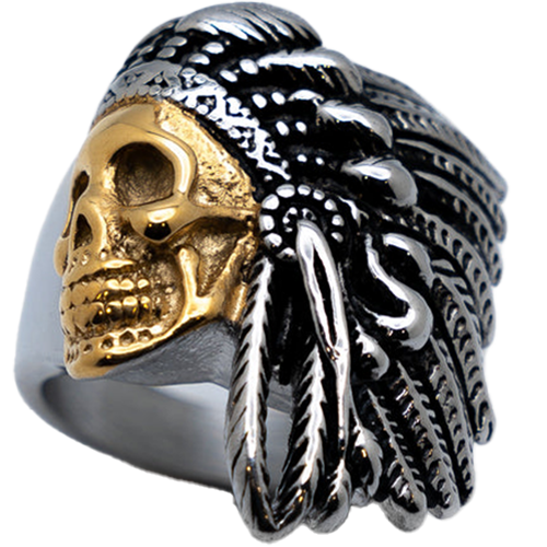Two-Tone Indian Head Ring β Stainless Steel Gold Skull Headdress