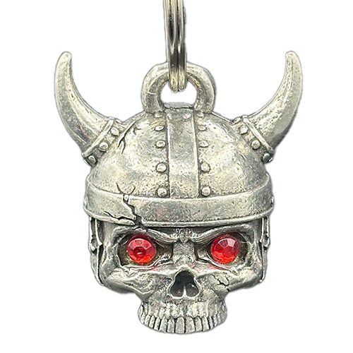 Viking Warrior Skull With Ruby Eyes Bell In Pewter