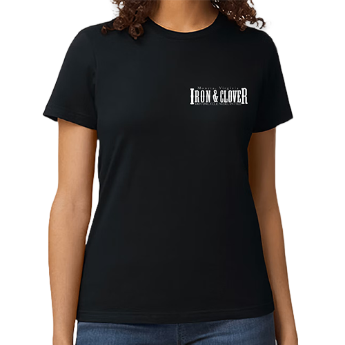 Iron And Clover Logo Womens Biker Tee Front View