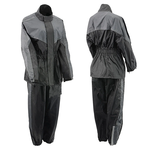 Reflective Two Piece Black And Grey Biker Rain Suit