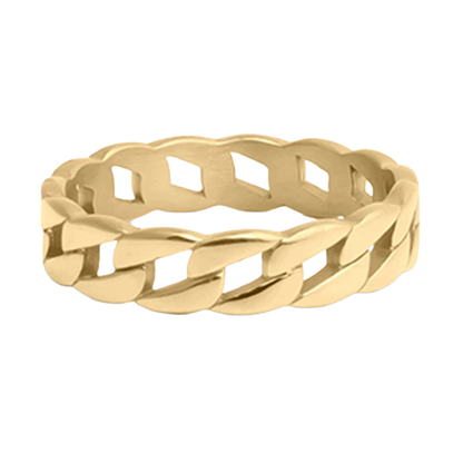 18K gold curb chain stacking ring made from stainless steel with polished chain link design
