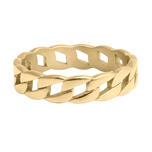 18K gold curb chain stacking ring made from stainless steel with polished chain link design