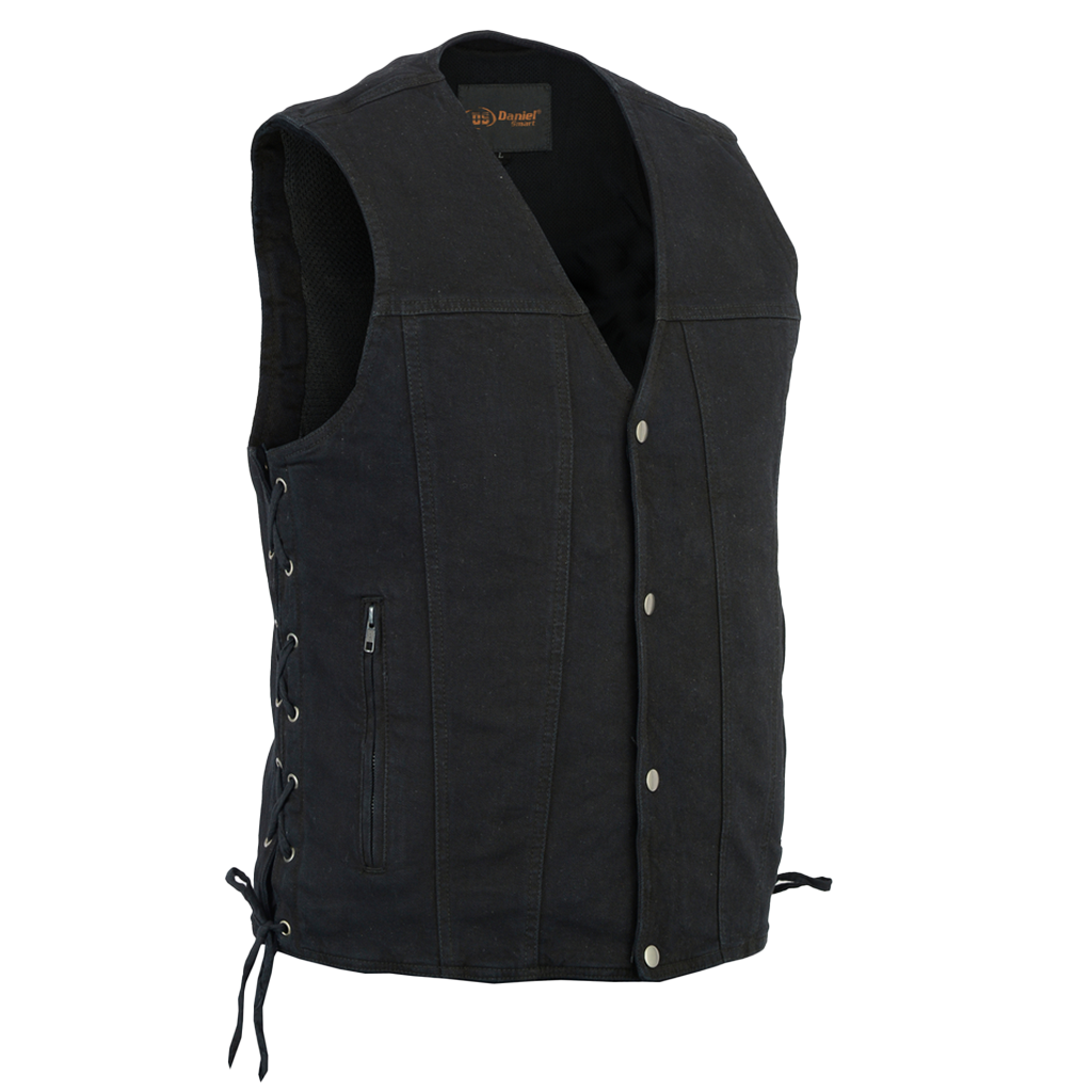 Classic Black Denim Vest with Side Laces