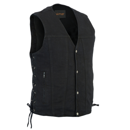 Classic Black Denim Vest with Side Laces