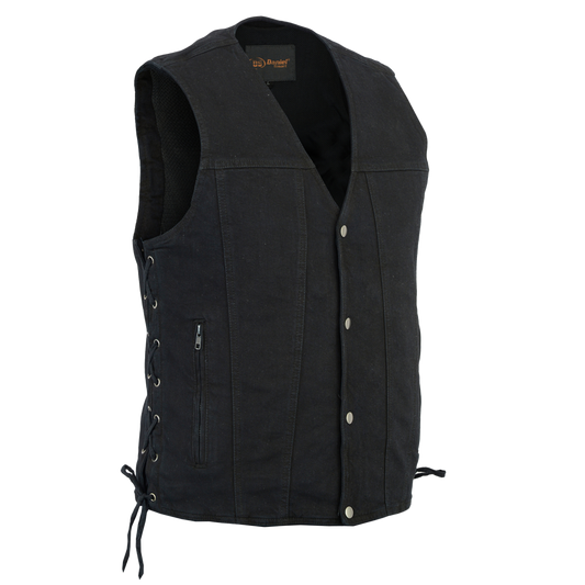 Classic Black Denim Vest with Side Laces