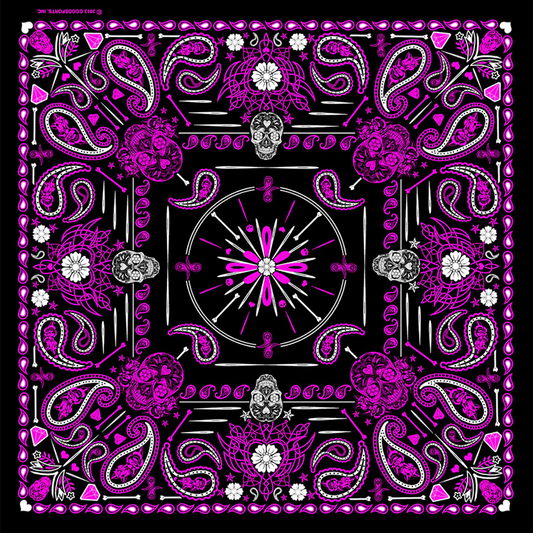 Deep Pink Paisley & Skulls Bandana