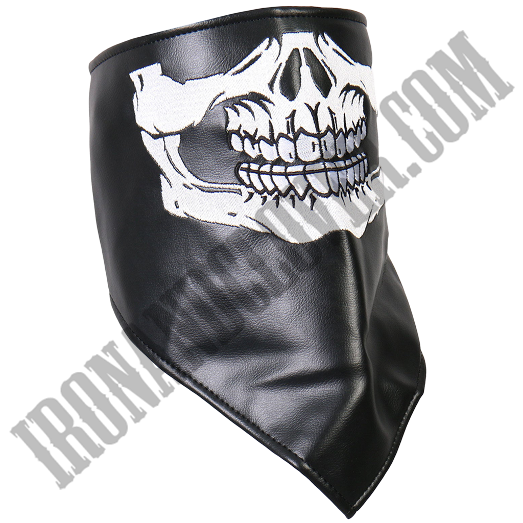 Leather Neck Warmer Skull Face with Fleece Lining