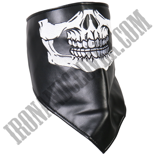 Leather Neck Warmer Skull Face with Fleece Lining