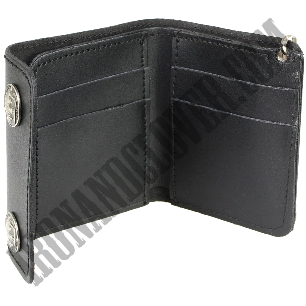 4 Inch Leather Tri-Fold Wallet With Buffalo Nickel Snaps