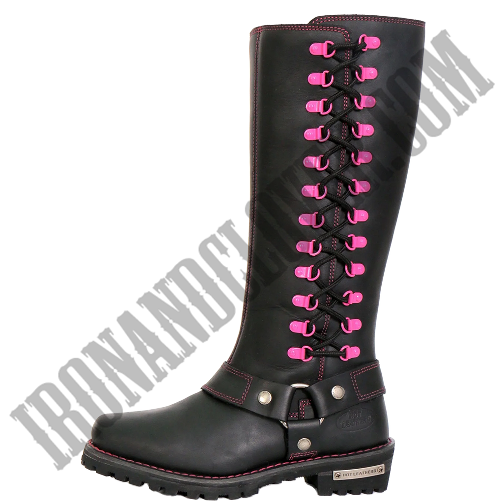 14-Inch Knee-High Harness Boot with Pink Accents