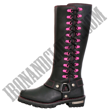 14-Inch Knee-High Harness Boot with Pink Accents