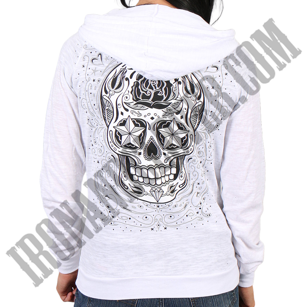 Sugar Skull Burn Out Slubby Hoodie