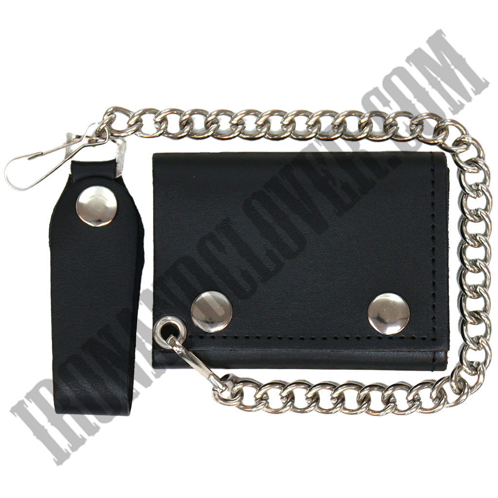 Classic Black Leather Wallet with Chain