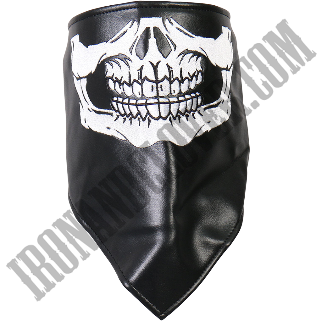 Leather Neck Warmer Skull Face with Fleece Lining