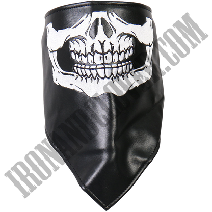 Leather Neck Warmer Skull Face with Fleece Lining