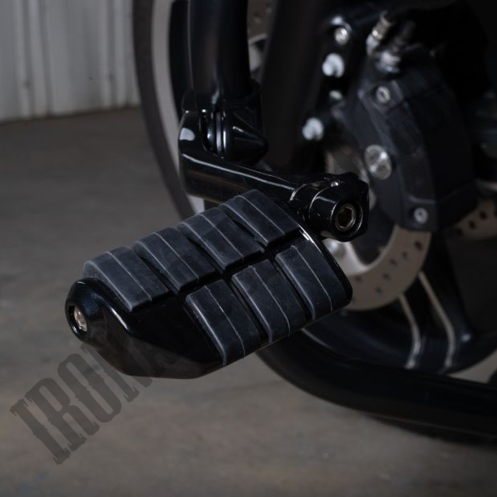 Long Angled Adjustable Highway Foot Pegs & Clamps in Black