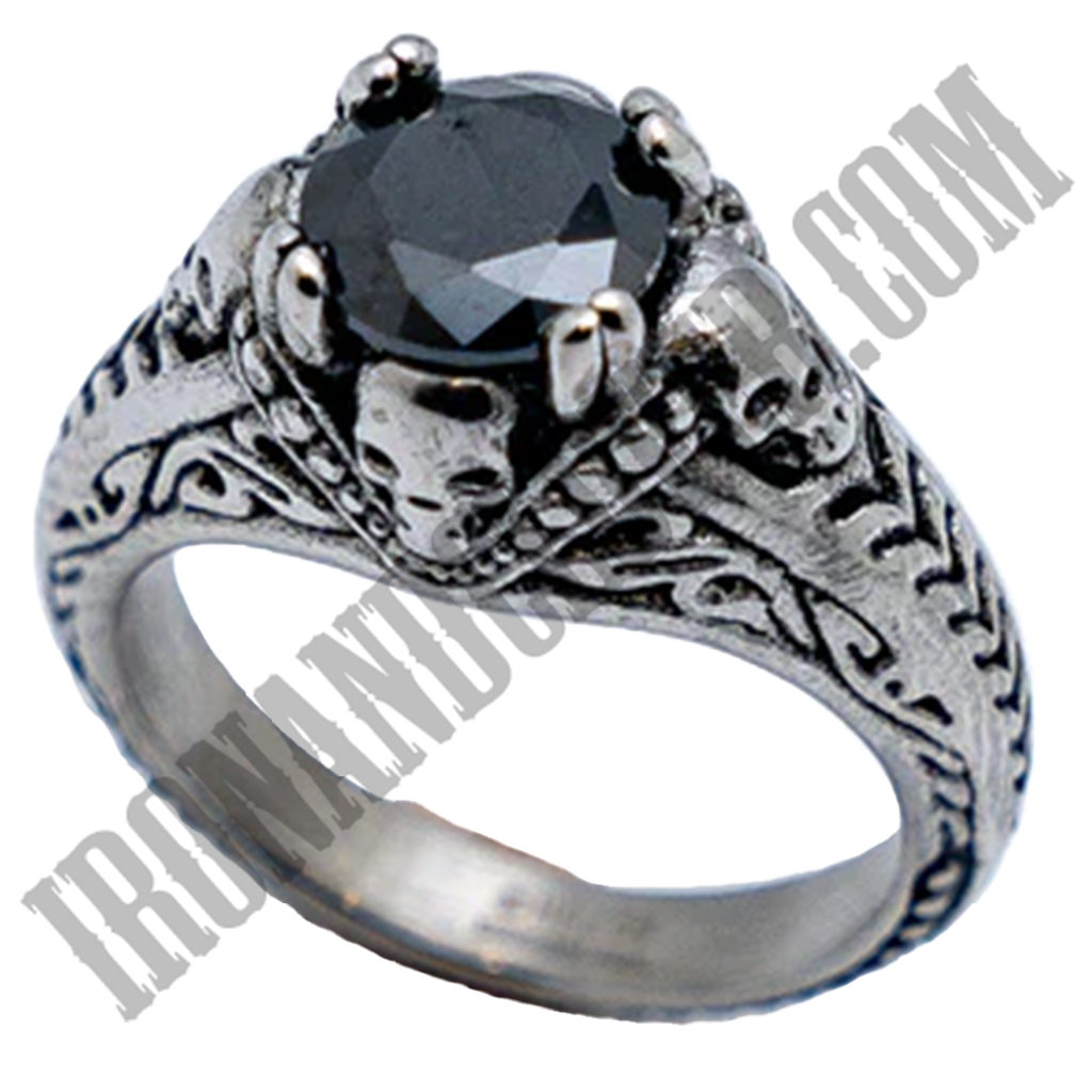 Skull Worshiper Black Solitaire Ring