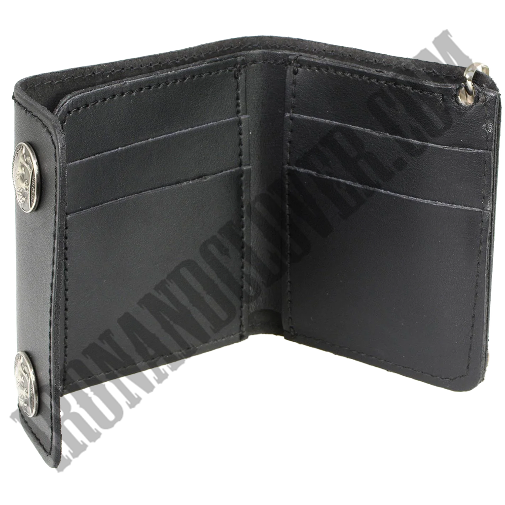 4 Inch Leather Tri-Fold Wallet With Buffalo Nickel Snaps