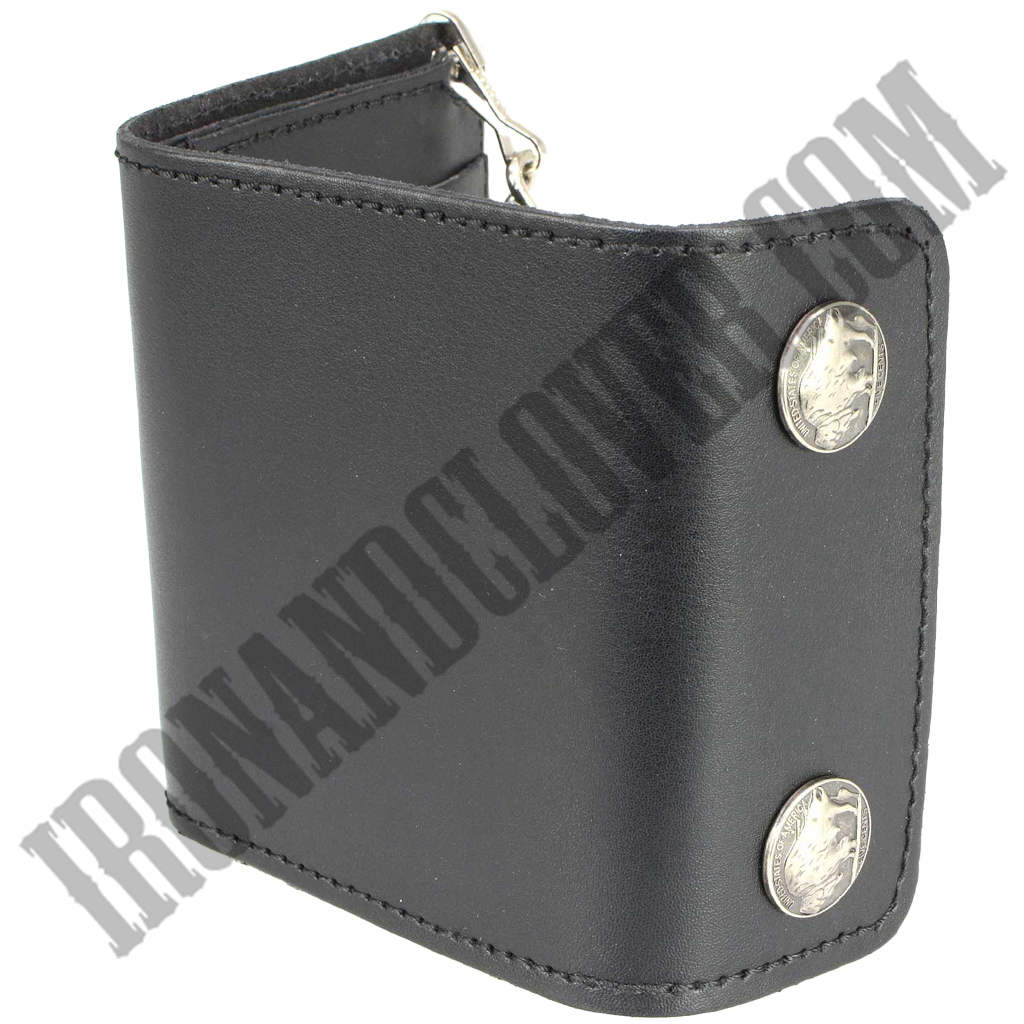 4 Inch Leather Tri-Fold Wallet With Buffalo Nickel Snaps