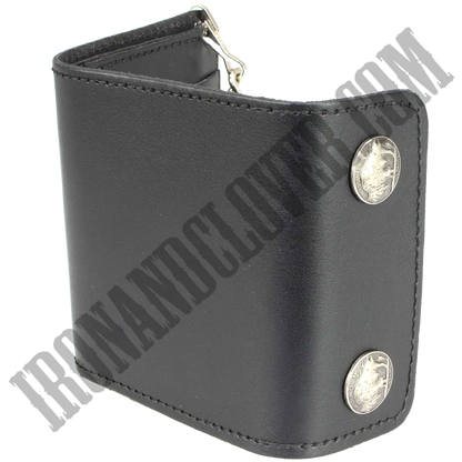 4 Inch Leather Tri-Fold Wallet With Buffalo Nickel Snaps