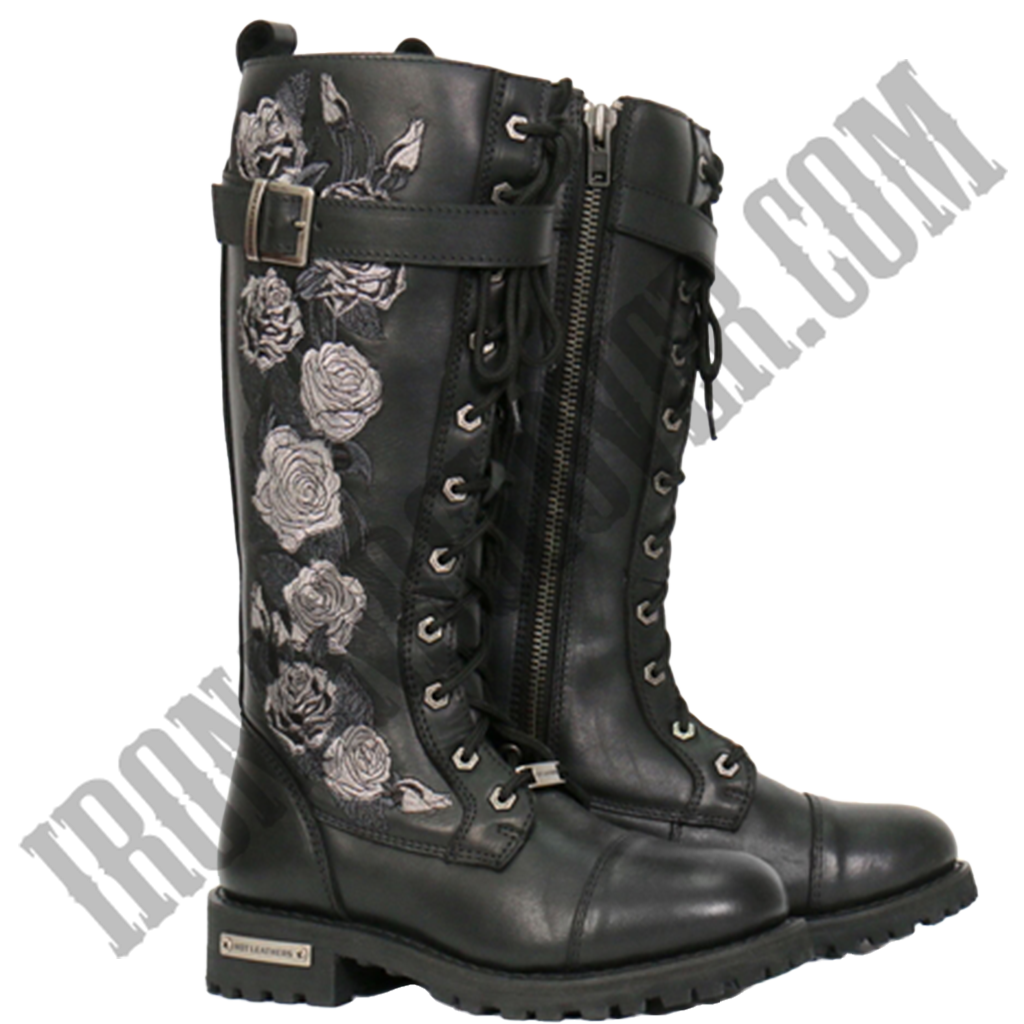 Knee-High Wild Roses Leather Boots