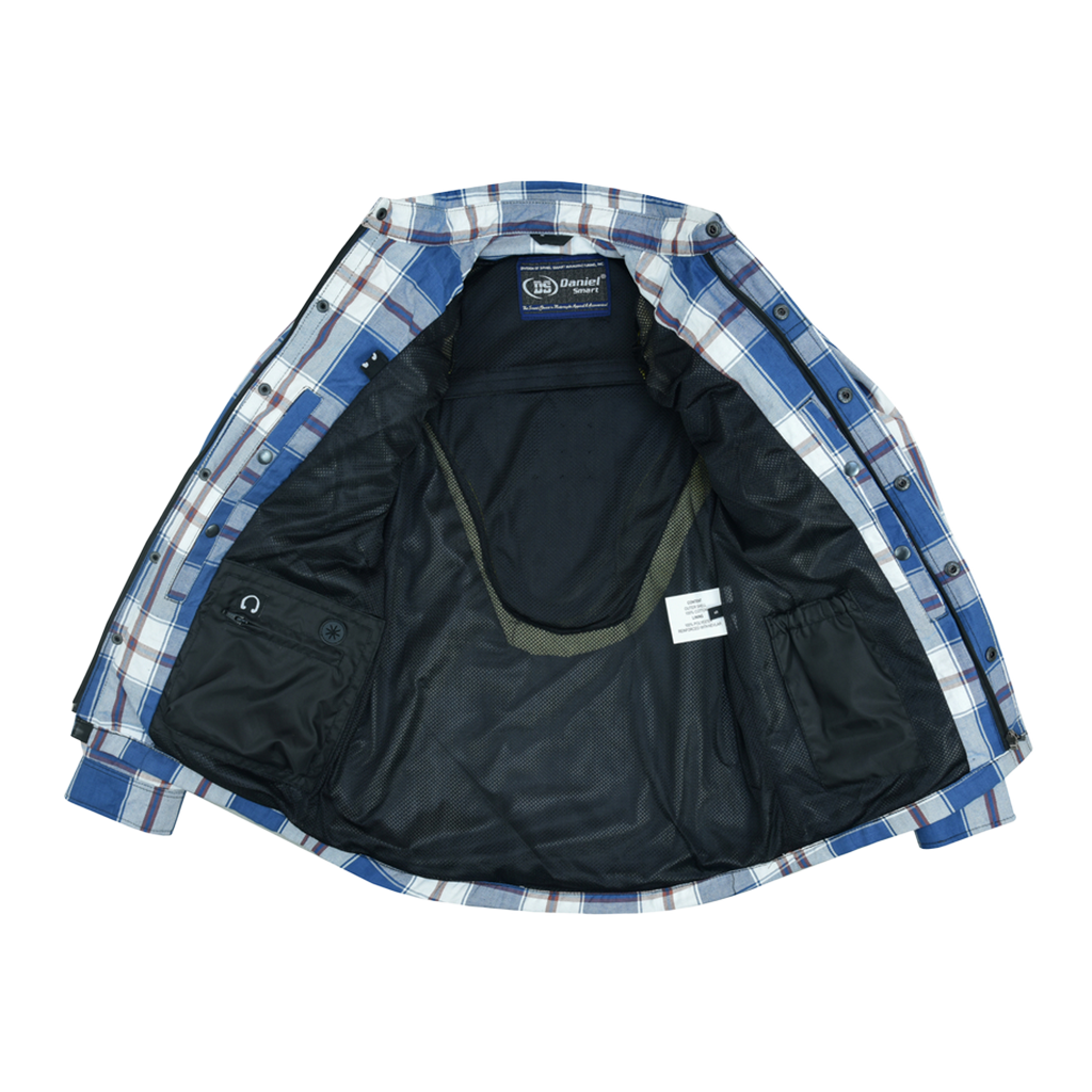 Men's Armored Flannel Shirt in Blue, White & Maroon