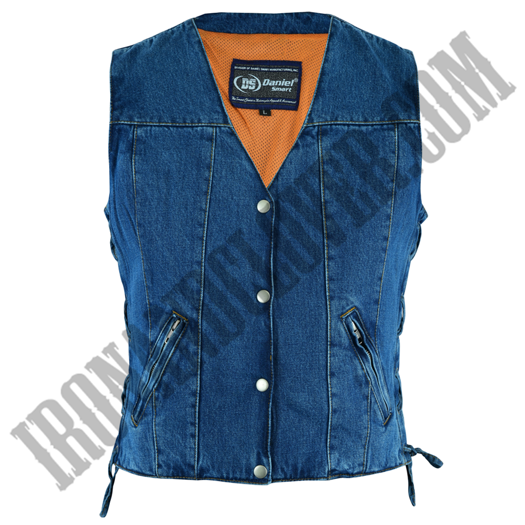 Classic Denim Vest with Side Laces in Blue