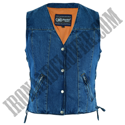 Classic Denim Vest with Side Laces in Blue