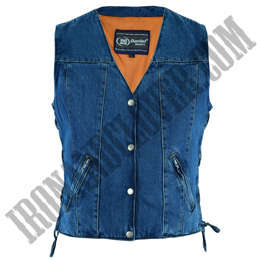 Classic Denim Vest with Side Laces in Blue