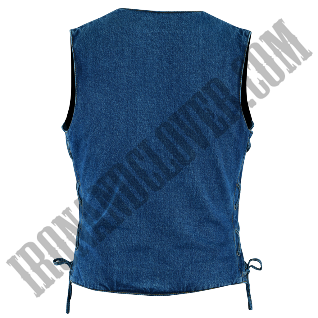 Classic Denim Vest with Side Laces in Blue