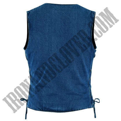 Classic Denim Vest with Side Laces in Blue