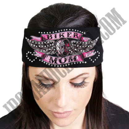 Biker Mom Rhinestone Crystal Headband Wrap