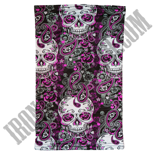 Pink Paisley & Skulls Neck Gaiter