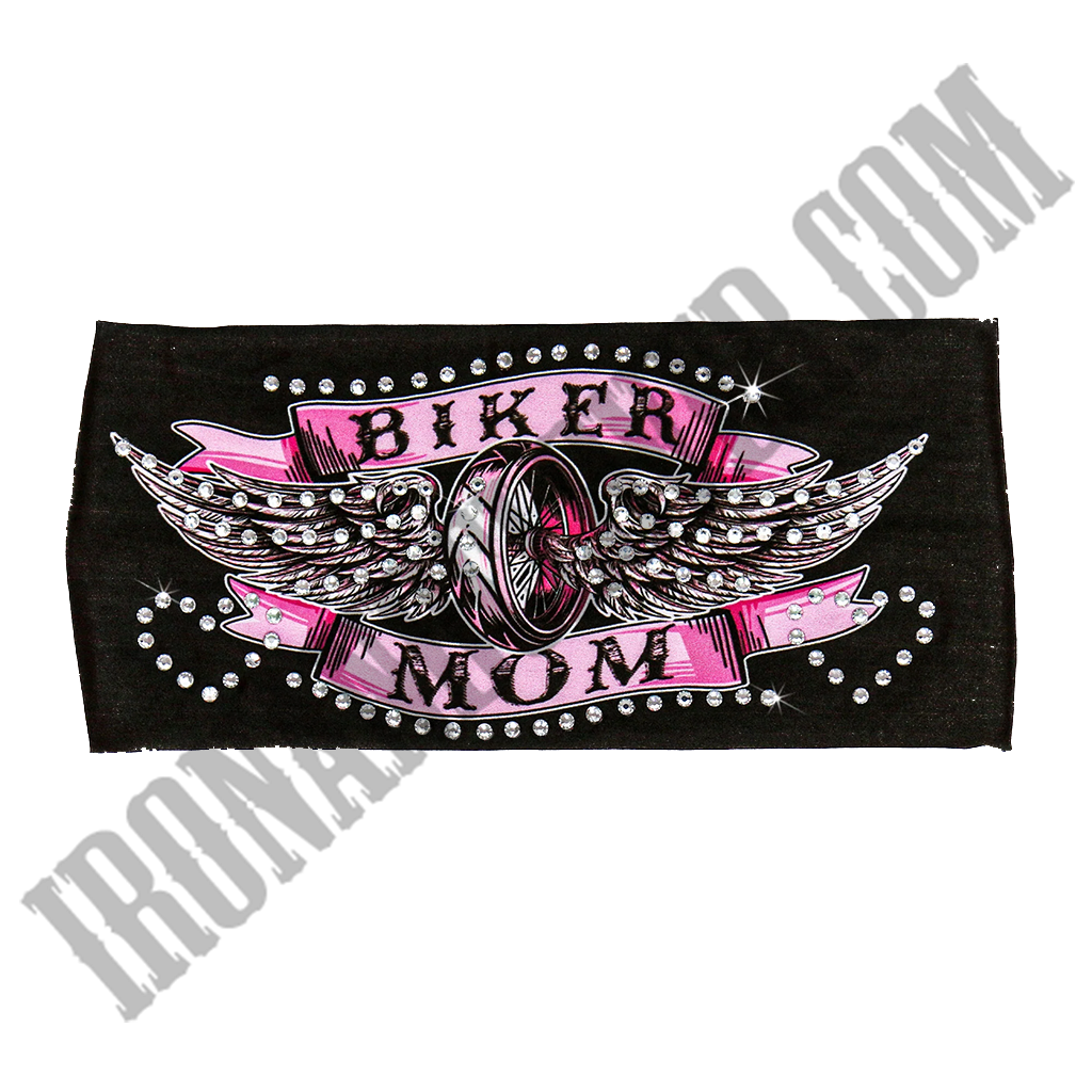 Biker Mom Rhinestone Crystal Headband Wrap