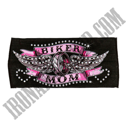 Biker Mom Rhinestone Crystal Headband Wrap