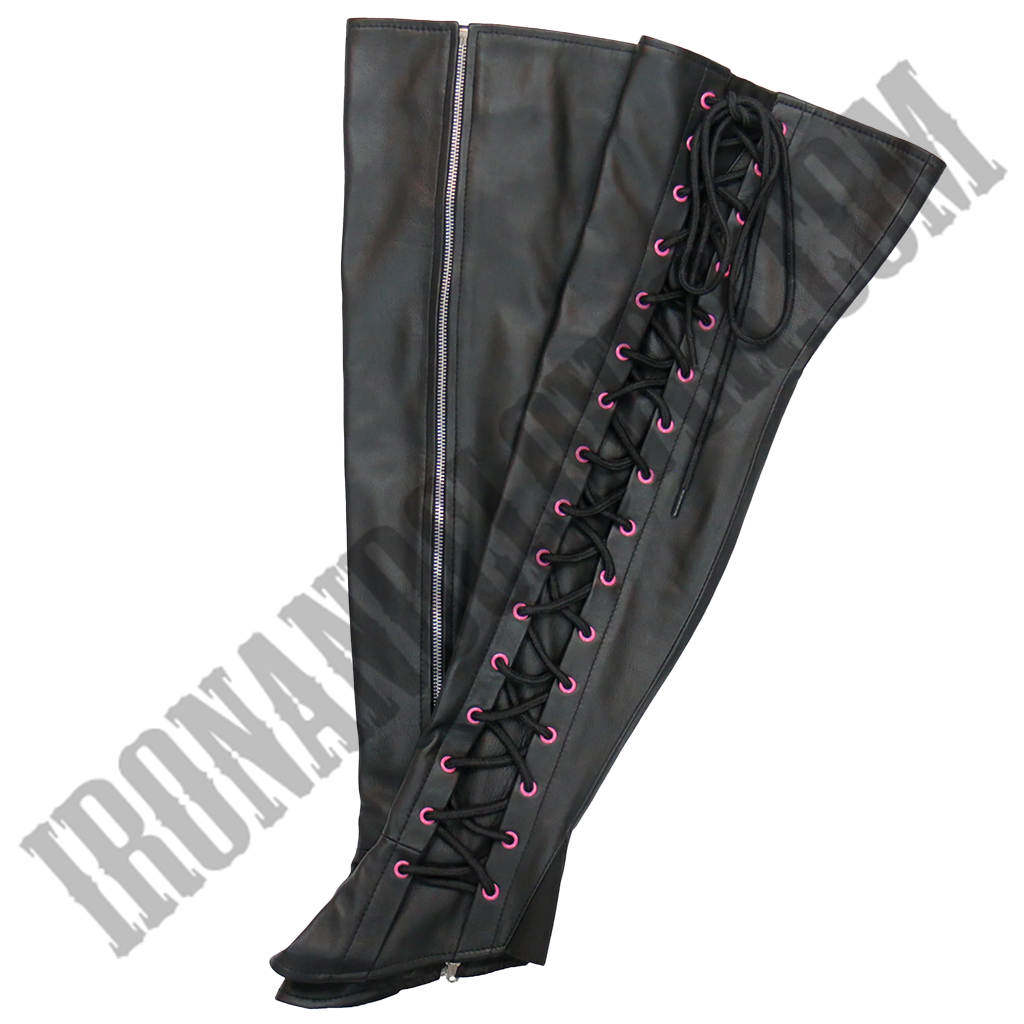 Side Lace Leather Leggings with Pink Accent