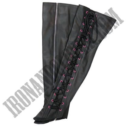 Side Lace Leather Leggings with Pink Accent