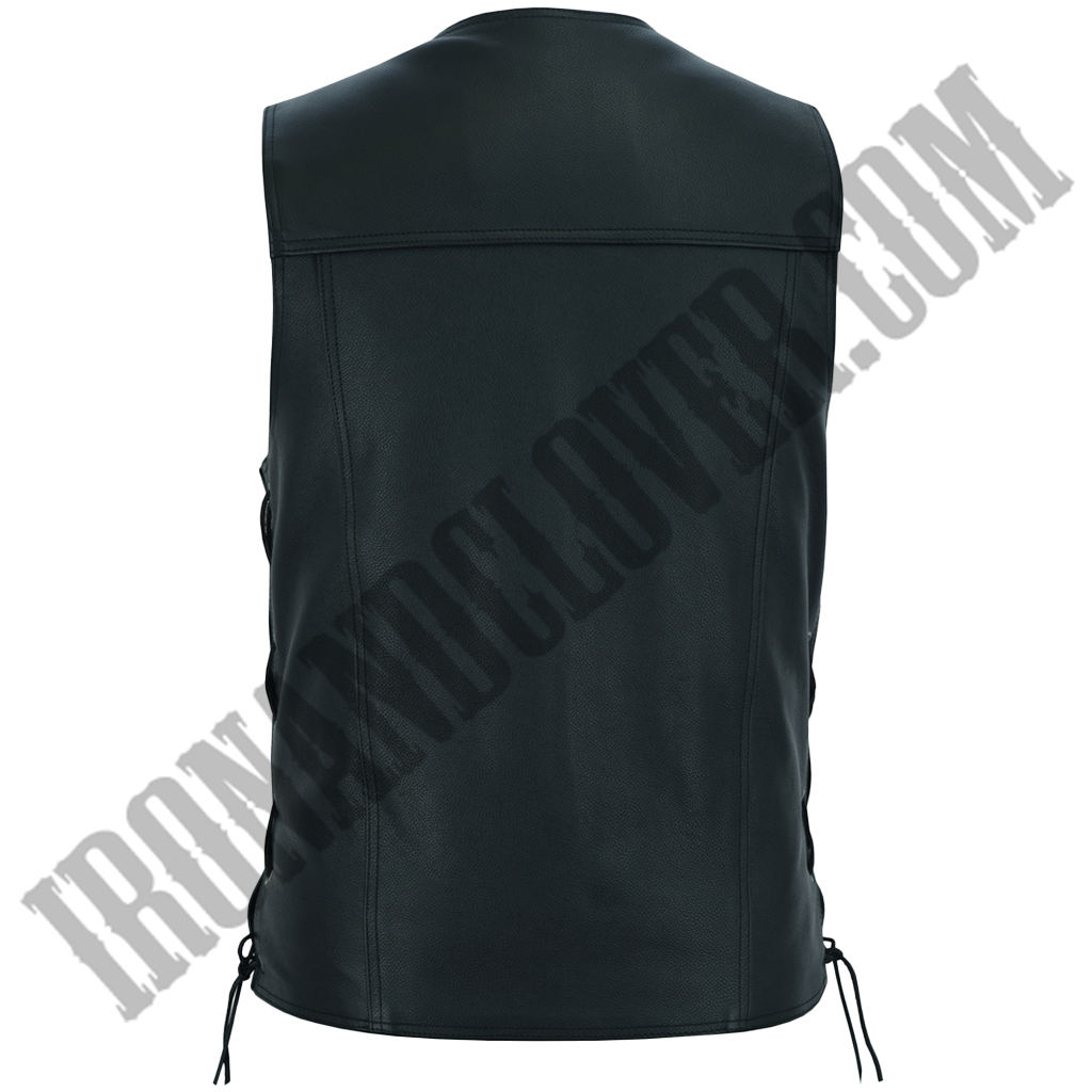 Black Leather Vest with Side Laces & CC Pockets