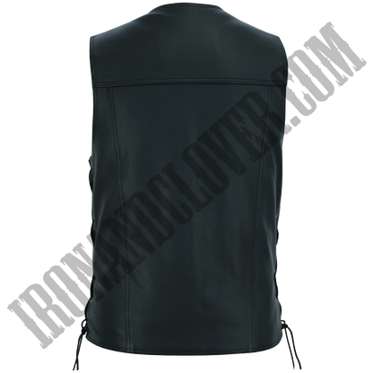 Black Leather Vest with Side Laces & CC Pockets